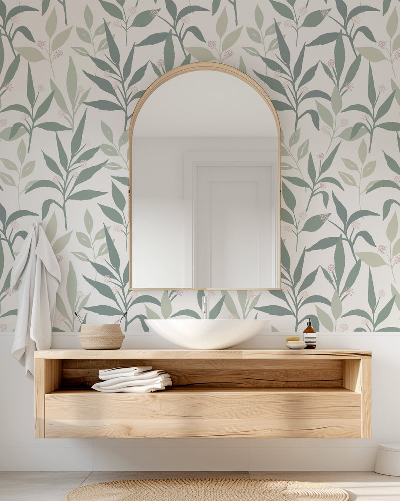 Tranquil Botanica in sage green wallpaper