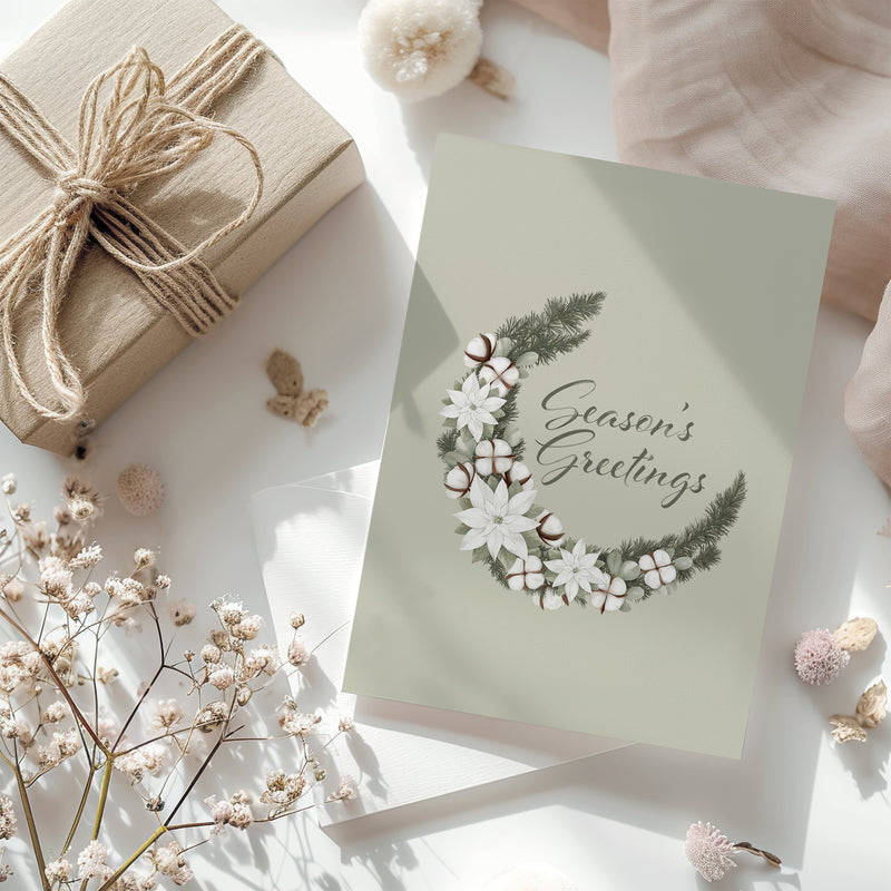 Season's Greetings card with the Floral Wreath Illustration