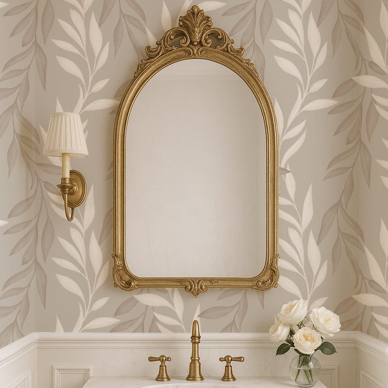 Leaf Stripes Wallpaper in Warm Neutrals