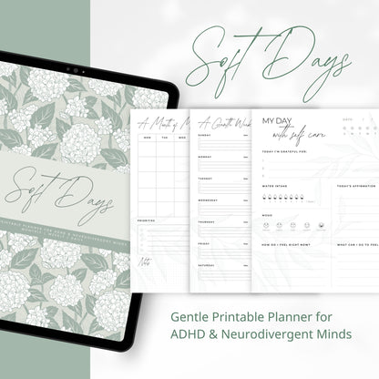Soft Days | Gentle Printable Planner for ADHD & Neurodivergent Minds, Monthly Weekly Daily PDF