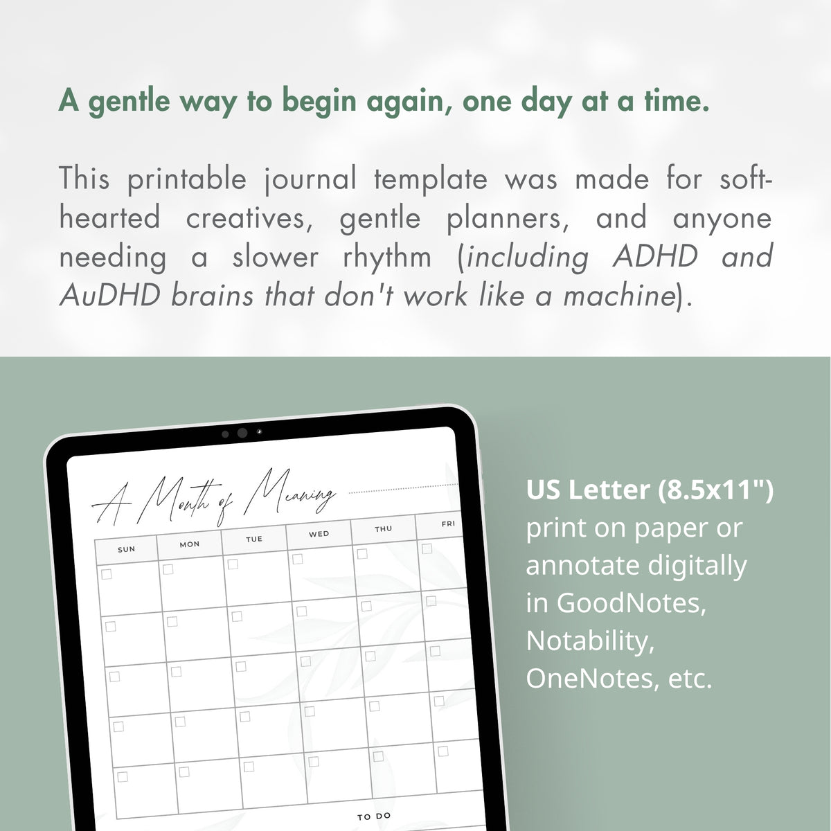 Soft Days | Gentle Printable Planner for ADHD & Neurodivergent Minds, Monthly Weekly Daily PDF