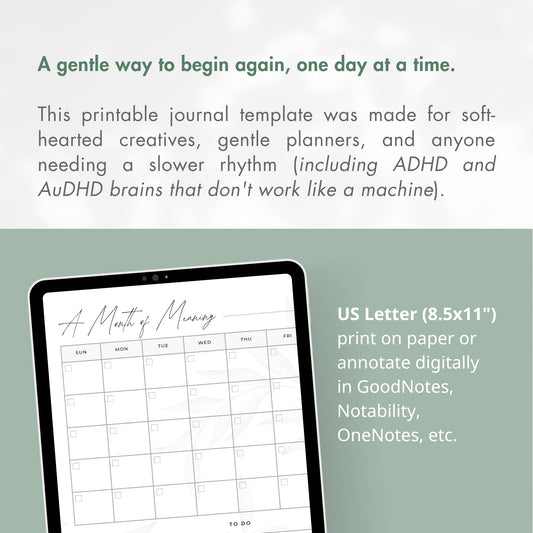 Soft Days | Gentle Printable Planner for ADHD & Neurodivergent Minds, Monthly Weekly Daily PDF