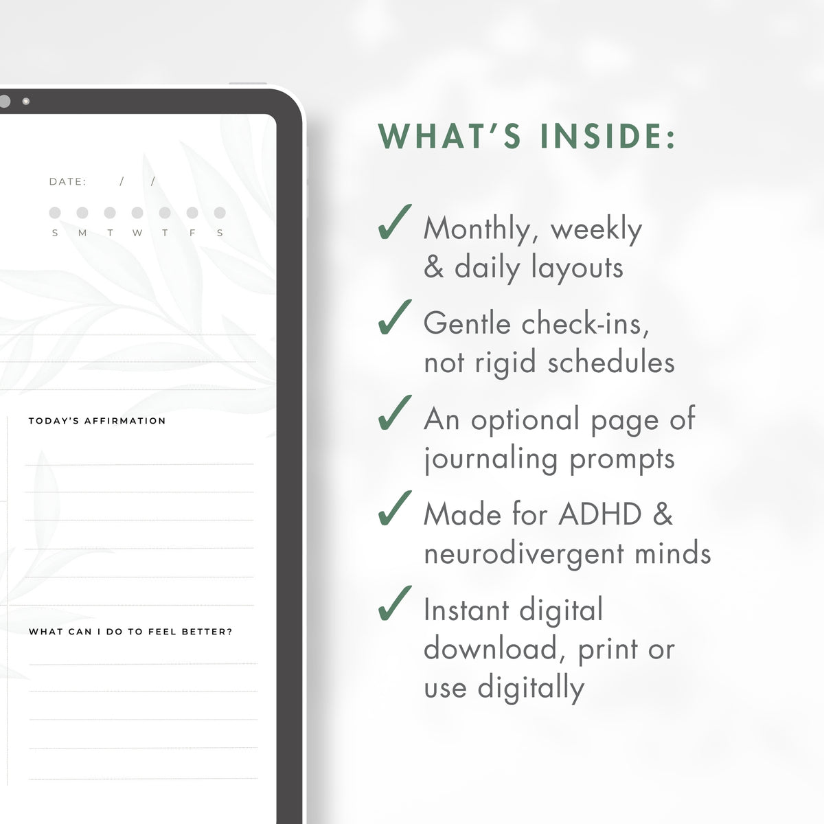 Soft Days | Gentle Printable Planner for ADHD & Neurodivergent Minds, Monthly Weekly Daily PDF