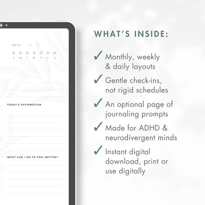 Soft Days | Gentle Printable Planner for ADHD & Neurodivergent Minds, Monthly Weekly Daily PDF