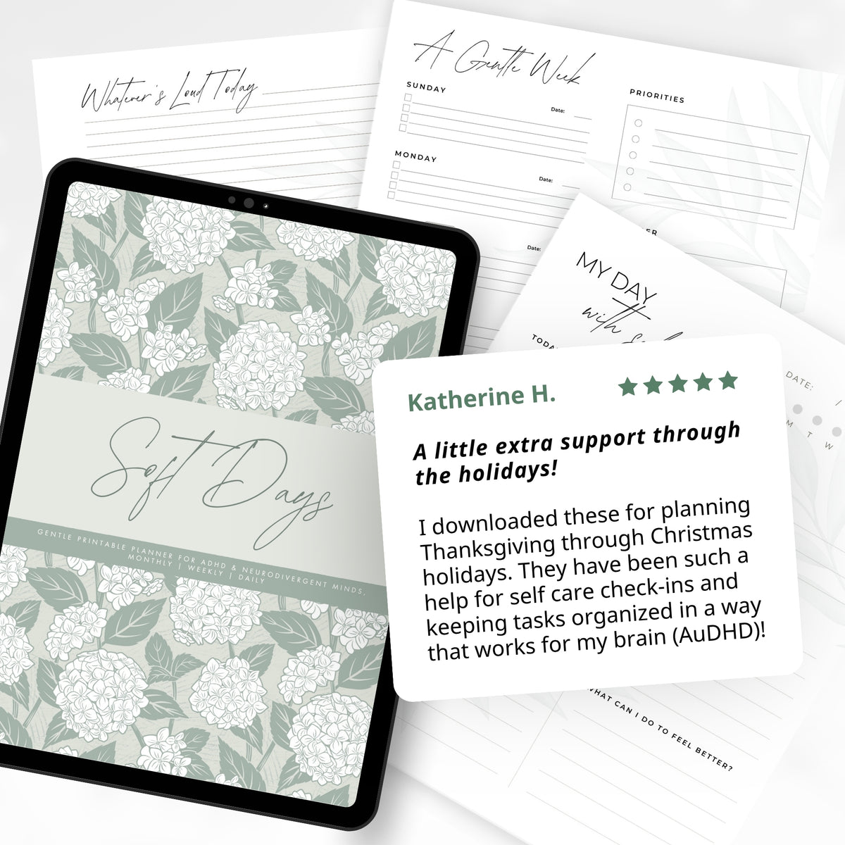 Soft Days | Gentle Printable Planner for ADHD & Neurodivergent Minds, Monthly Weekly Daily PDF
