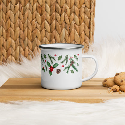 Enamel Mug - Festive greenery