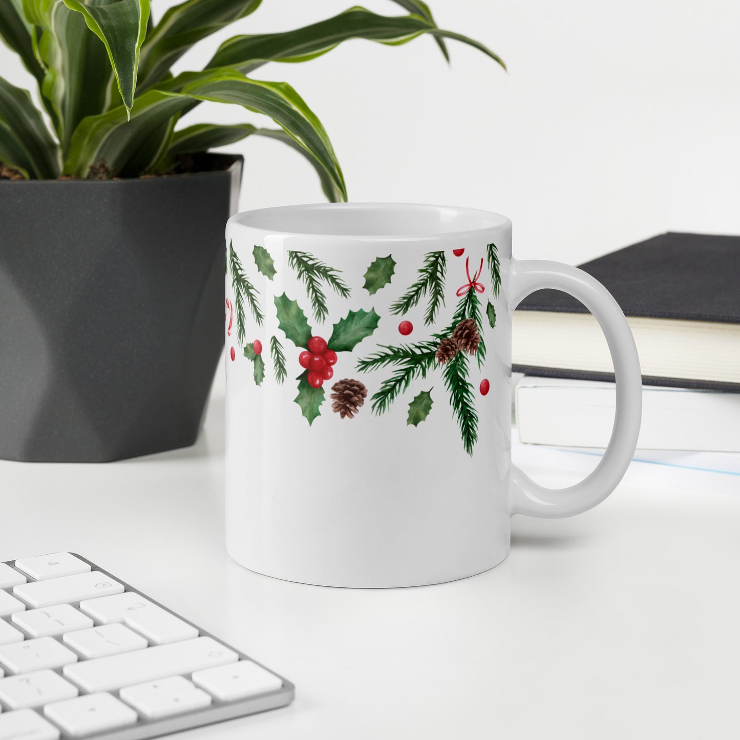 Festive greenery glossy mug