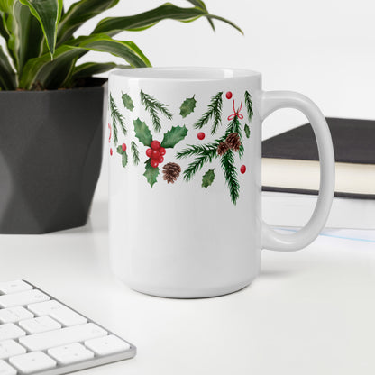 Festive greenery glossy mug